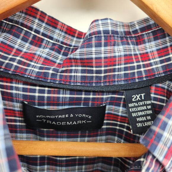 Roundtree & York Men's 2XT Blue Red Plaid Cotton Long Sleeve Button - Picture 3 of 6